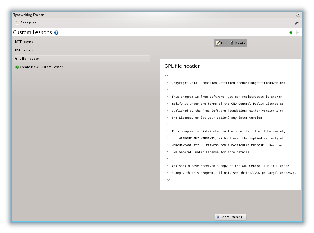 Custom lesson selector