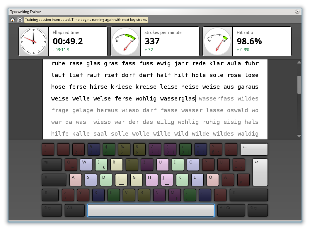 Screenshot of the KTouch trainer